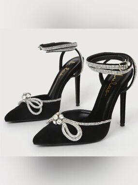 Lulus Lullie black rhinestone heels Black Embellished Pointed-Toe Ankle-Strap